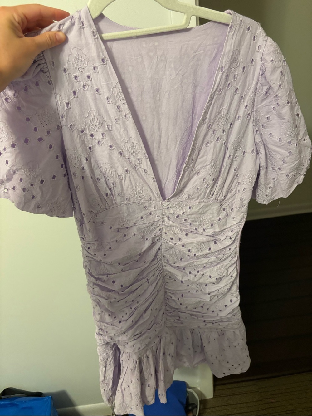 Women's Lavender Eyelet V-Neck Ruched Dress